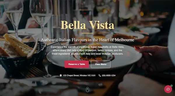 Bella Vista Restaurant Website - Elegant design with reservation chatbot